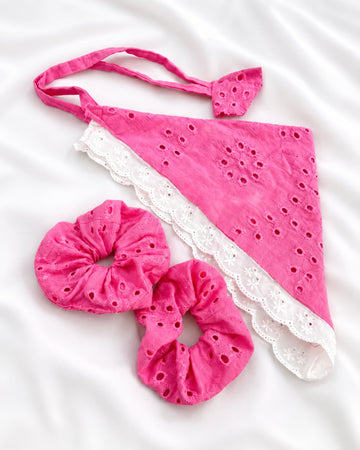 Pink Bloom Bandana + 2 Scrunchies