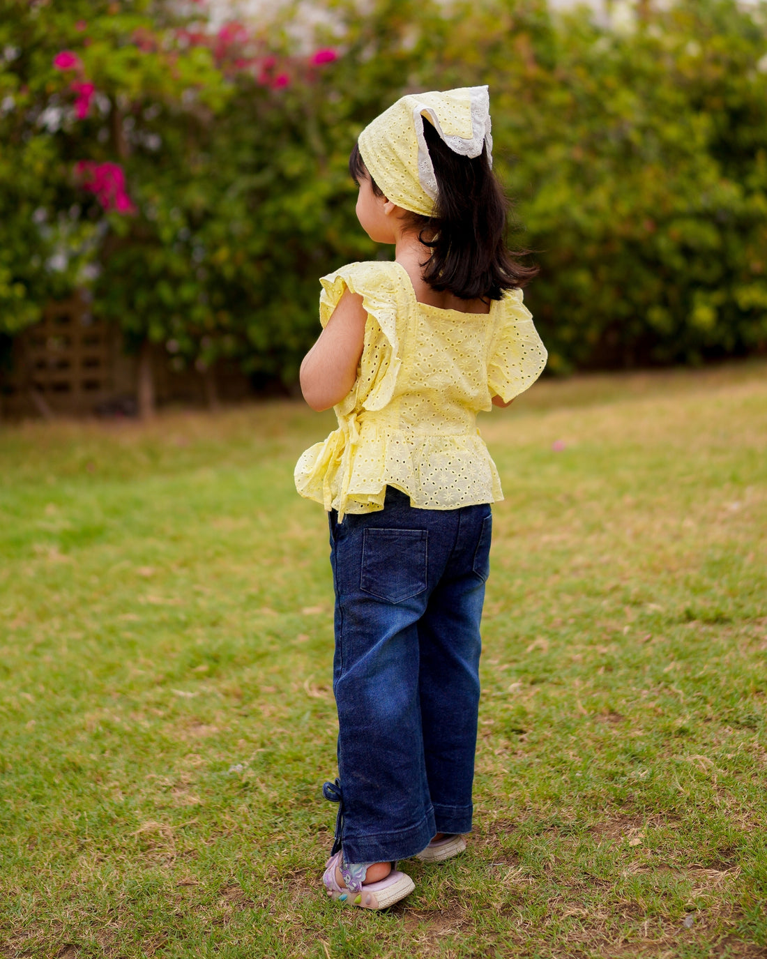 Mimi Ruffle Chikankari Top & Denim Set – Lemon
