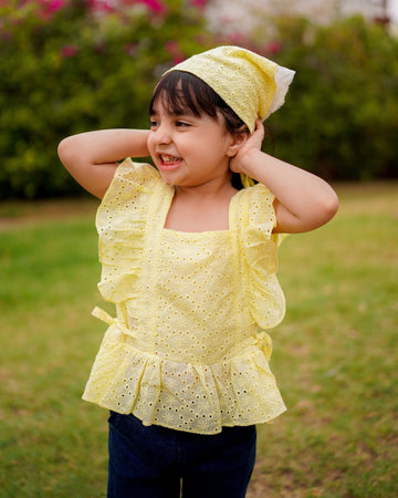 Mimi Ruffle Chikankari Top – Lemon