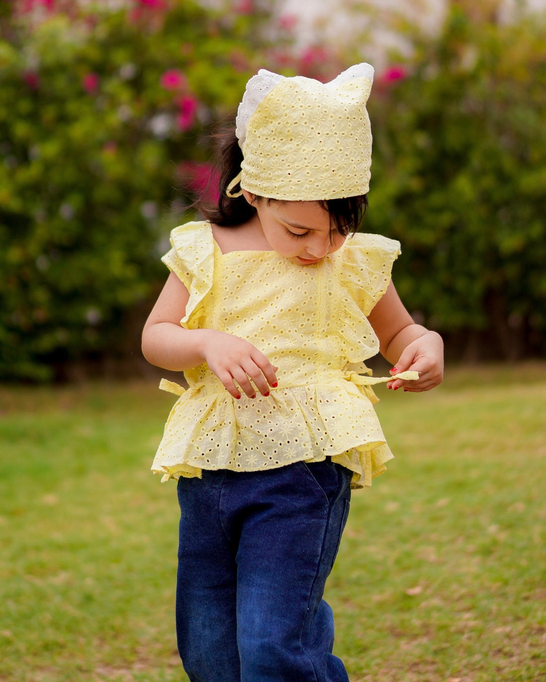 Mimi Ruffle Chikankari Top – Lemon